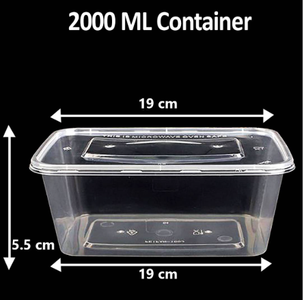 (150 Pc Carton) 2000 ml - Disposable Plastic Food Packaging Container