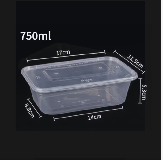 (250 Pc Carton) 750 ml - Disposable Plastic Food Packaging Container